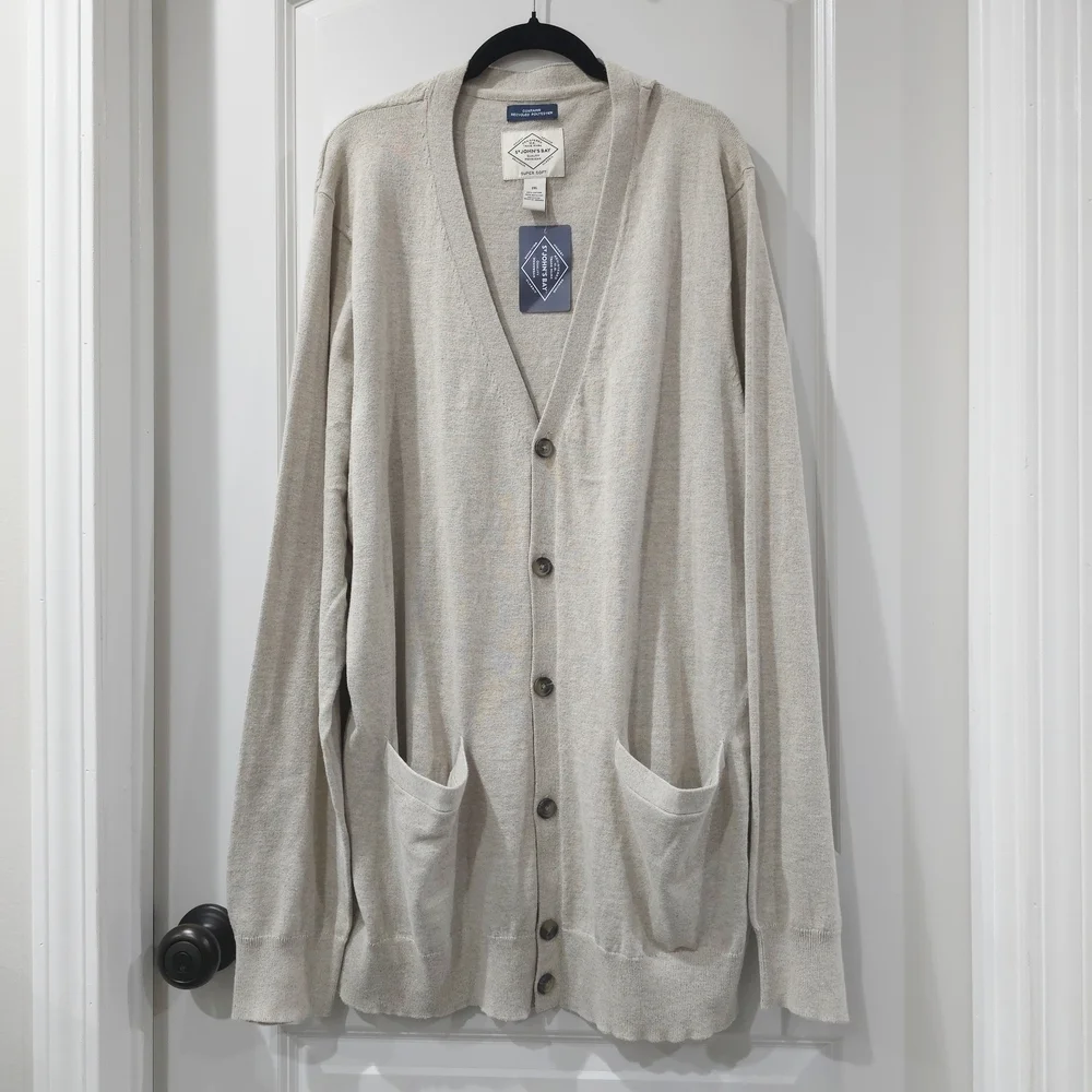 Men's Light Beige Cardigan Sweater, Big & Tall 2XL, Nwt Preppy Grandpacore